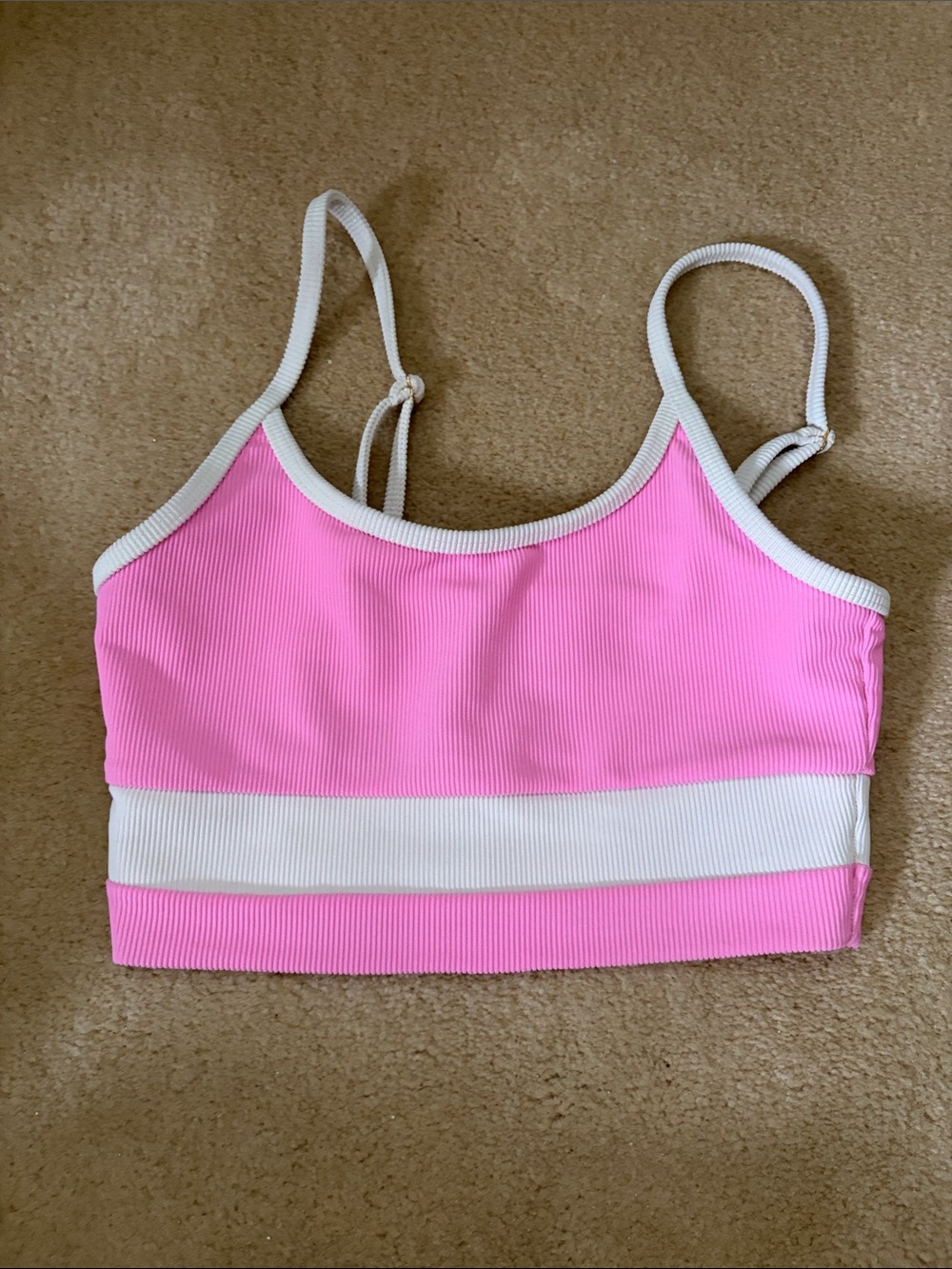 Beach Riot Pink & White Ribbed Kids Swim Top